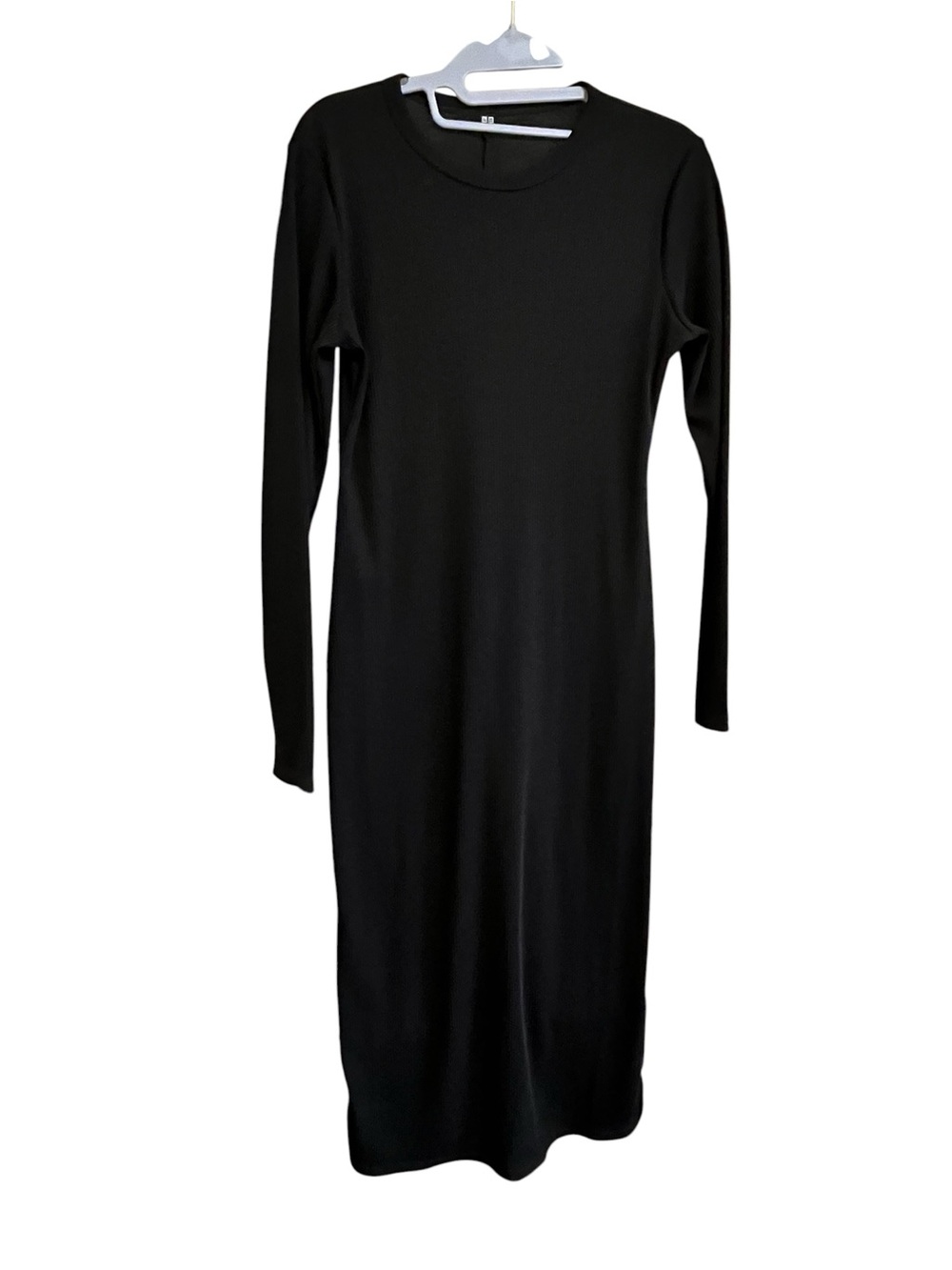 Uniqlo Ribbed Long-Sleeve Midi Dress with Side Slit S - Picture 4 of 8
